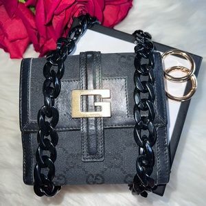 GUCCI GG Black Canvas Leather Bifold Wallet